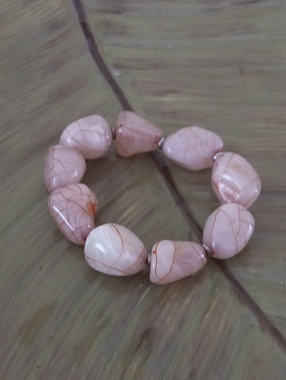 Women’s Pink Orange Arcylic Beaded Stretch Bracelet - Elegant Pale Pink Bracelet